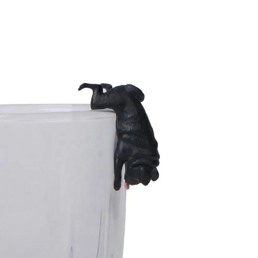 تمثال كلب الصلصال الواقعي الصغير معلق على حافة الكأس DIY ملحق حديقة الجنية #5