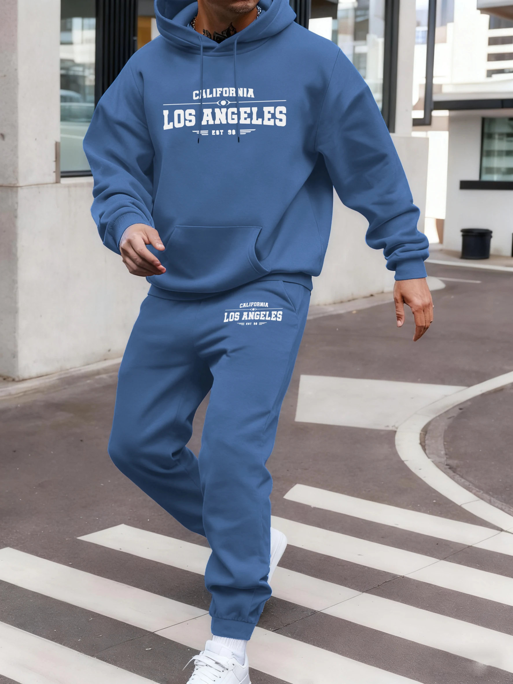 

California Los Angeles Artistic Letter Print Sport Fashion Men Hoody Sweatpant 2 Piece Set Warm Soft Pants Simple Casual Clothes