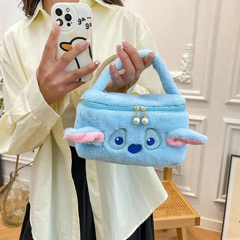 Disney Zachte Schattige Steek Draagbare Cosmetica Opbergtas Kawaii Cartoon Anime Figuur Stich Emmer Bags Kids Friends Verjaardagscadeaus