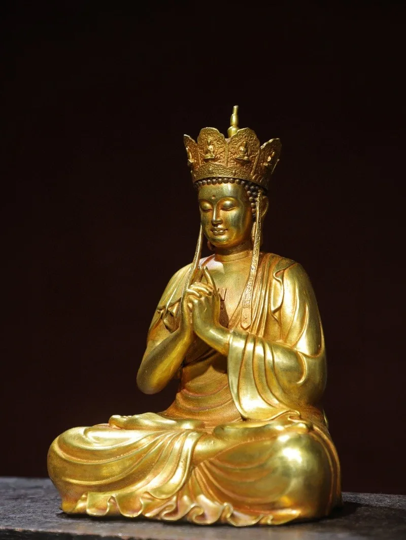 Hand-Cast Premium Brass Ksitigarbha Buddha Statue - 8.7