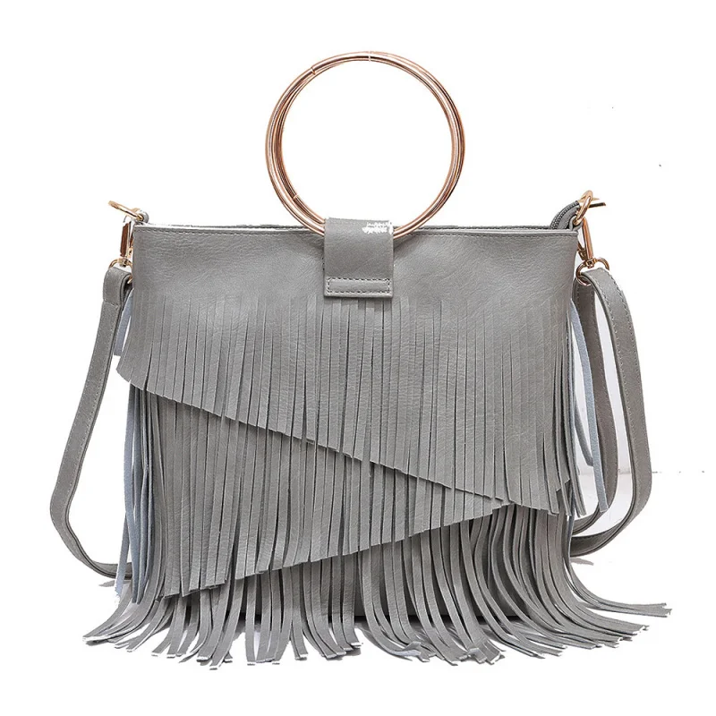 

European and American Fashion New Irregular Tassel Bag Trendy Music Festival Iron Handbag Single Shoulder Crossbody Women's Bag
