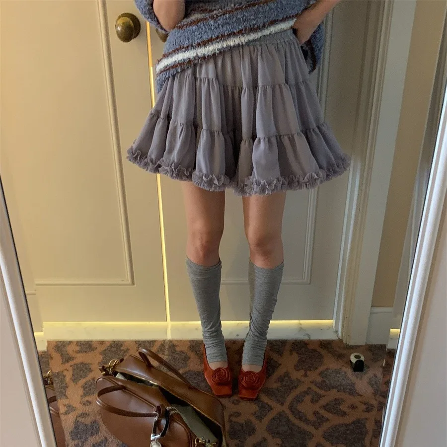 Gonna a balze coreana Sle f-lunghezza Gonna a trapezio Gonna a torta gonfia da donna Gonna a strati simile alla fata Sweet Princ