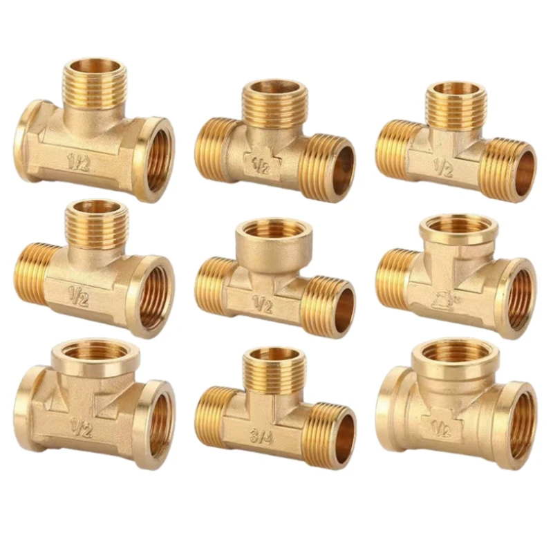 Brass Pipe Fittings Tee 1/8 1/4 3/8 1/2 3/4 Female Thread Adapter Male Thread Connector Water Gas Oil Pipe Joint