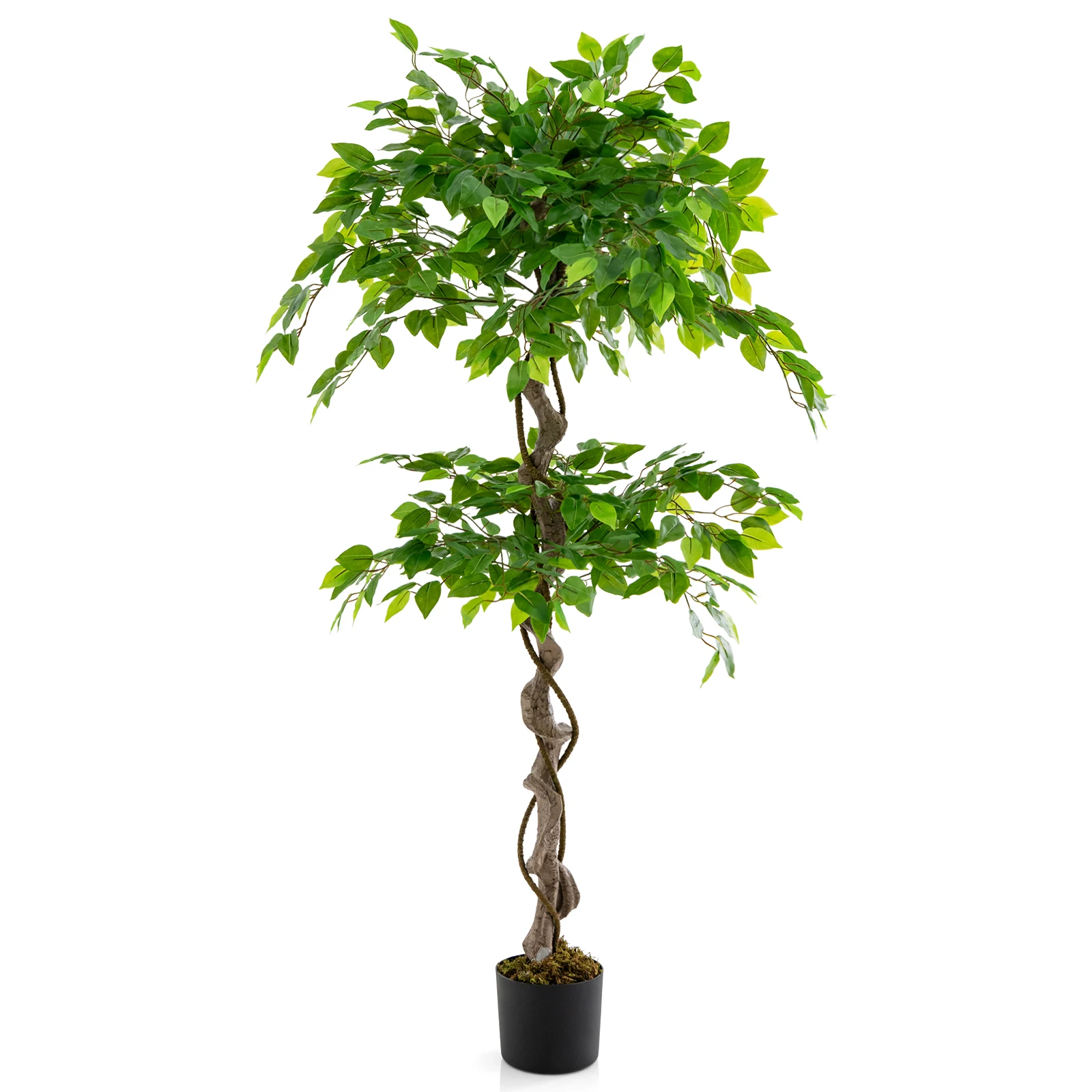 150 cm Art plant Green Ficus Benjamin Artificial plant Decorative plant with Natural Wood Trunk & Leaves Room plant