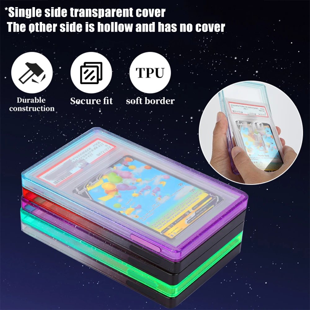 Stackable Slab Case for PSA CGC 35PT Graded Card, TPU Slab Bumper Protector with Back Panel ,Multicolor Gillter, For PTCG view 5