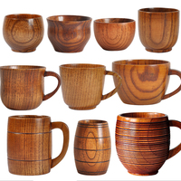 Wooden Cup Wood Coffee Tea Beer Juice Milk Water Mug Coffee Beer Mug with Wood Handle Retro Office Kitchen Drinkware Accessories
