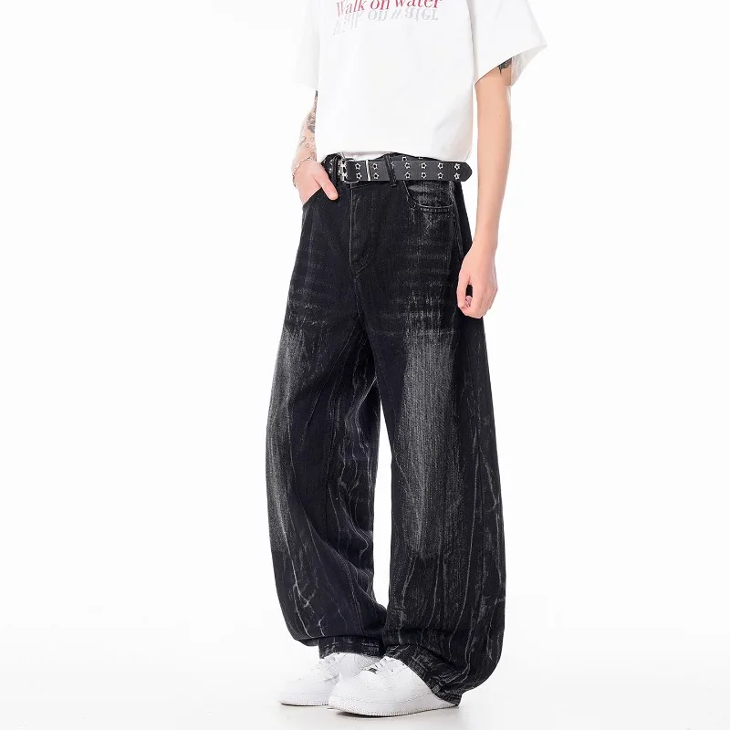 

Black Baggy Jeans for Men, American High Street Dark Aesthetic Loose Straight Leg Denim Pants, Streetwear Casual Trousers