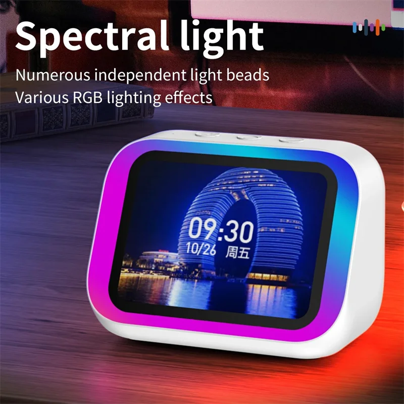 Inteligente ai bluetooth alto-falante inteligente com tela tempo temperatura exibição mesa alto-falante relógio decoração do quarto assistente de voz