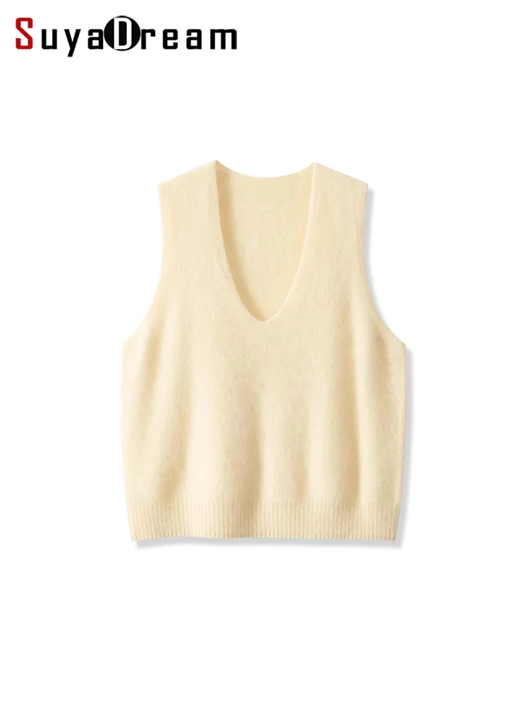 

SuyaDream, Women Vests, Fleece Wool, V Neck, Chic Pullovers, 4.7%Cashmere 95.3%Wool, 2025 Fall Winter Sweaters, Tanks