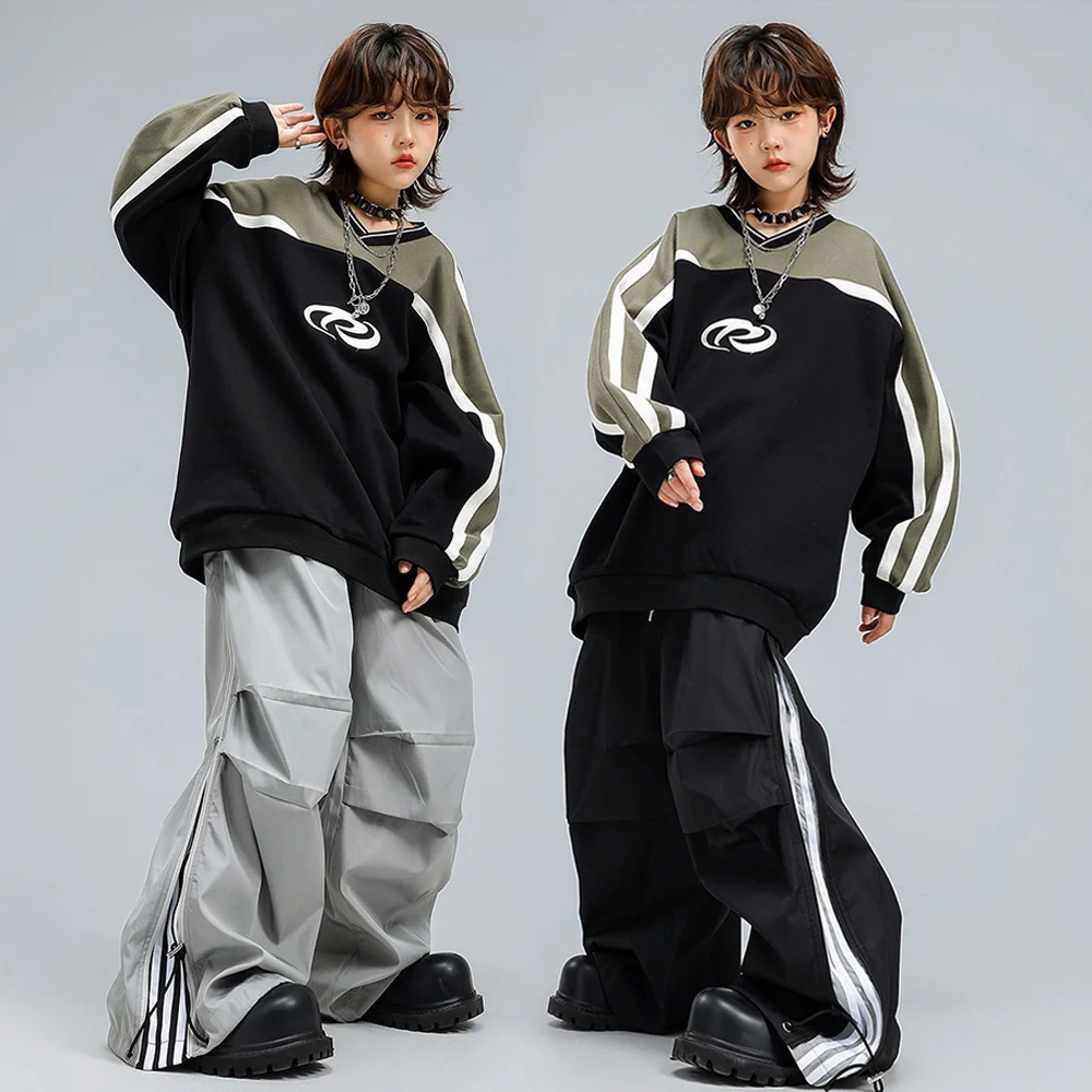 

Children Boy Girl Streetwear Hip Hop Loose Sport Sweatshirt Cargo Pant Sets Kids Autumn Spring Tracksuits Costume Stage Clothes