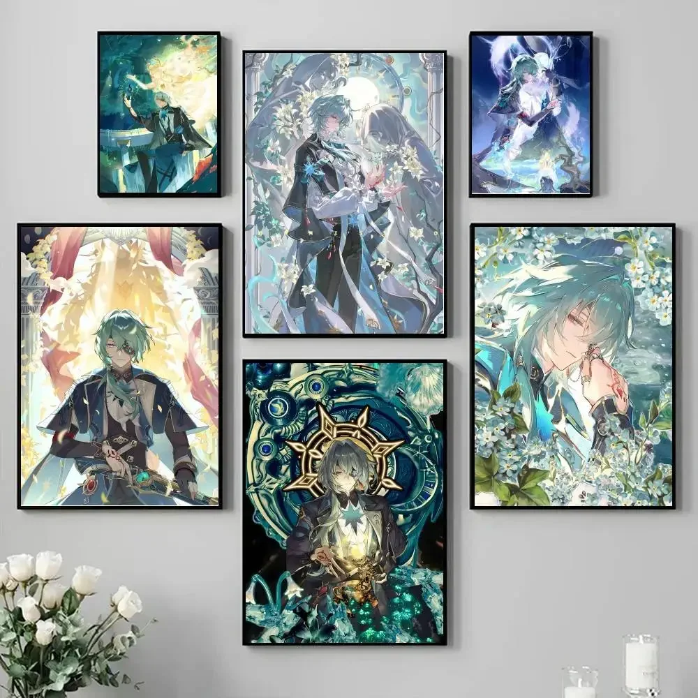 Game Honkai Star Rail Anime Anaxa Poster Self-adhesive Art Waterproof   Coffee House Bar Room Wall Decor