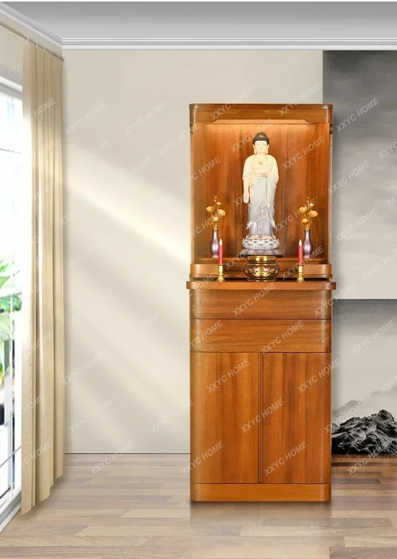Buddha Shrine Clothes Closet Household Altar Teak Solid Wood Doorless Vertical Shrine Buddha Cabinet