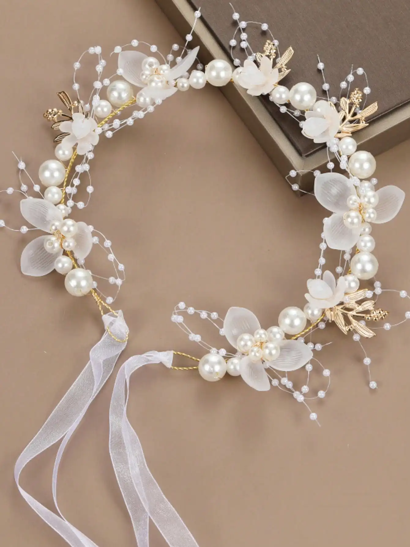 

1pc Women's Floral Headband With Faux Pearl & Star Decor, Fabric Tie Hair Band Suitable For Weddings,Summer,Holiday,Travel, Bride Accessories, Coronas, Tiara, Headpiece