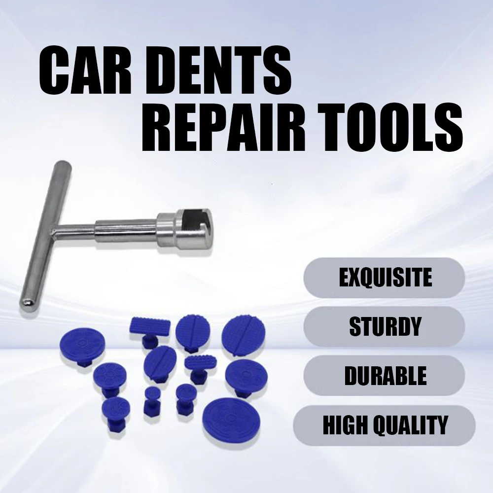 With 12PCS Tabs Suction Cup Dent Repair Kit Car Body Dent Remover Tool Auto Repair Sheet Metal Kit Car Dent Repair T-bar Puller