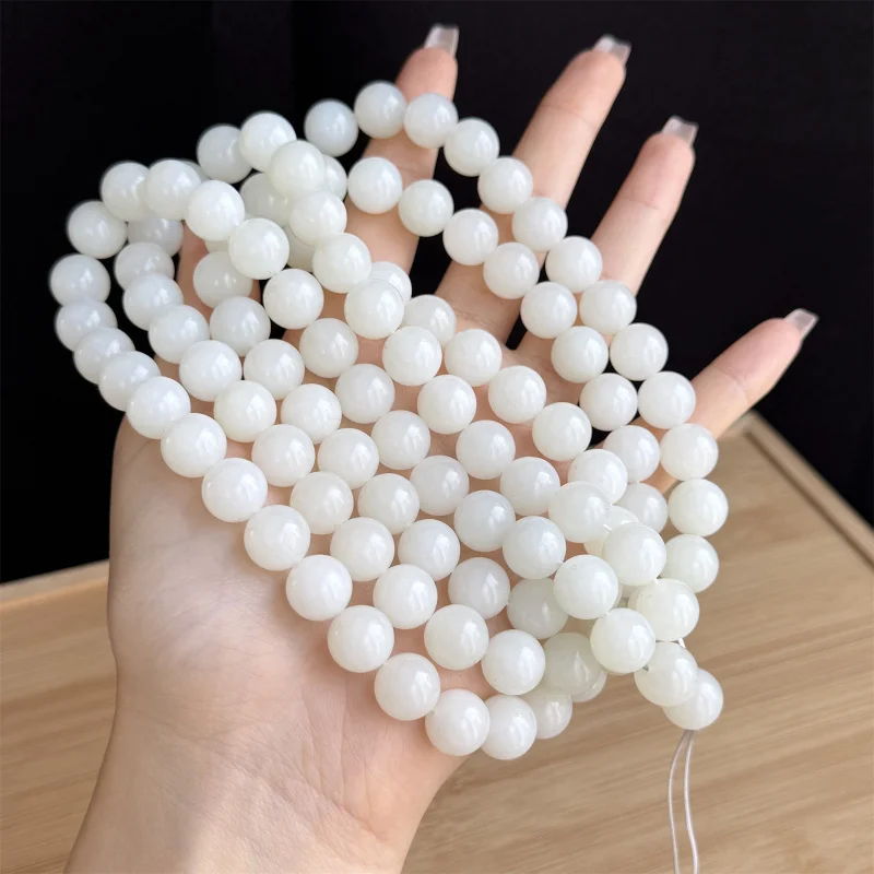 

Natural Hetian Jade 108 Russian Material Sheep Fat White 12Mm 108 Pieces Multi-Circle Bracelet