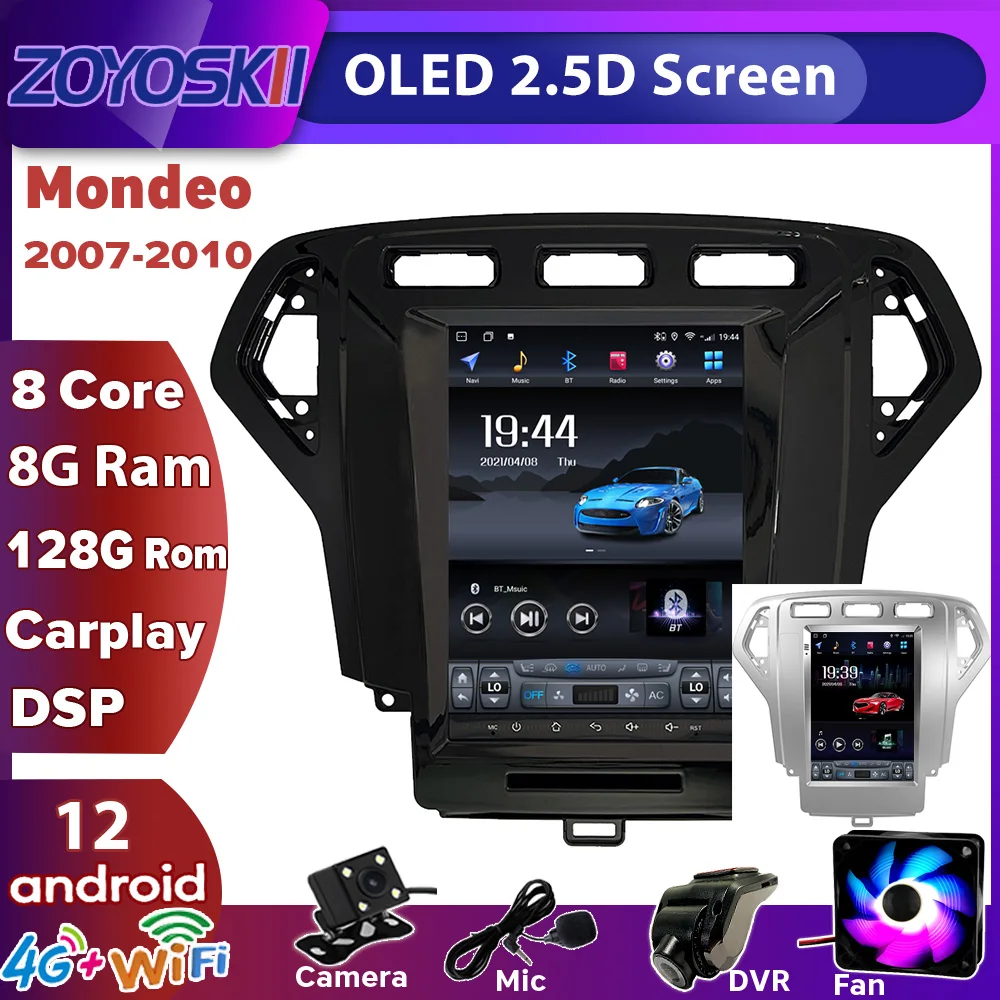 For Ford Mondeo 2007-2010 Android 12 9.7 Inch Vertical Screen Tesla Style Car GPS Multimedia Radio Head Unit Navigation Carplay