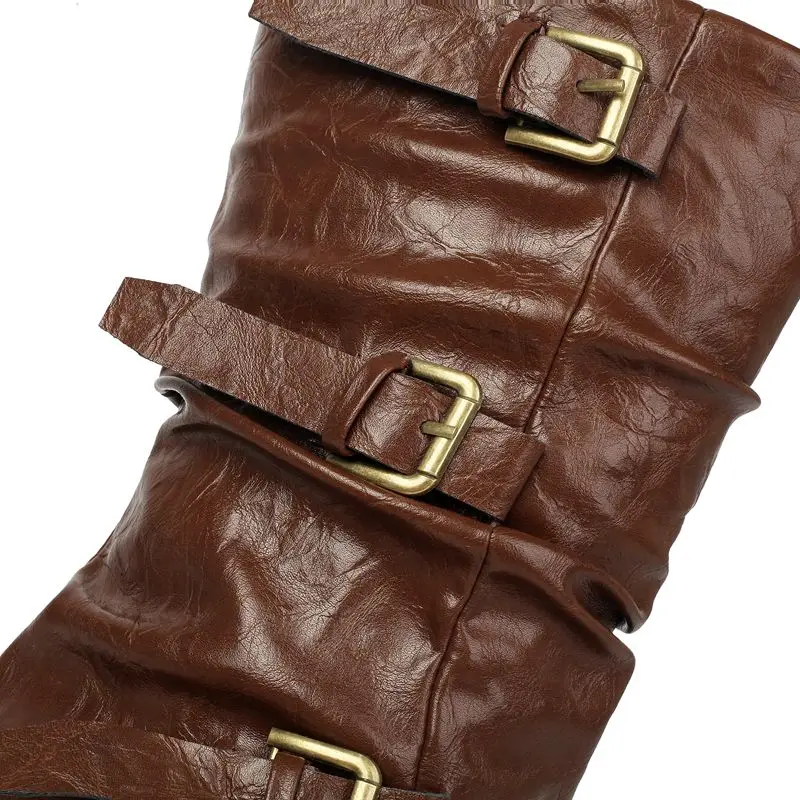 ORCHA LISA Half Booties Female Circular Front 6cm Thick Heel Height 3cm Raised Sole Belt Strap Clasps Oversized 41 42 43