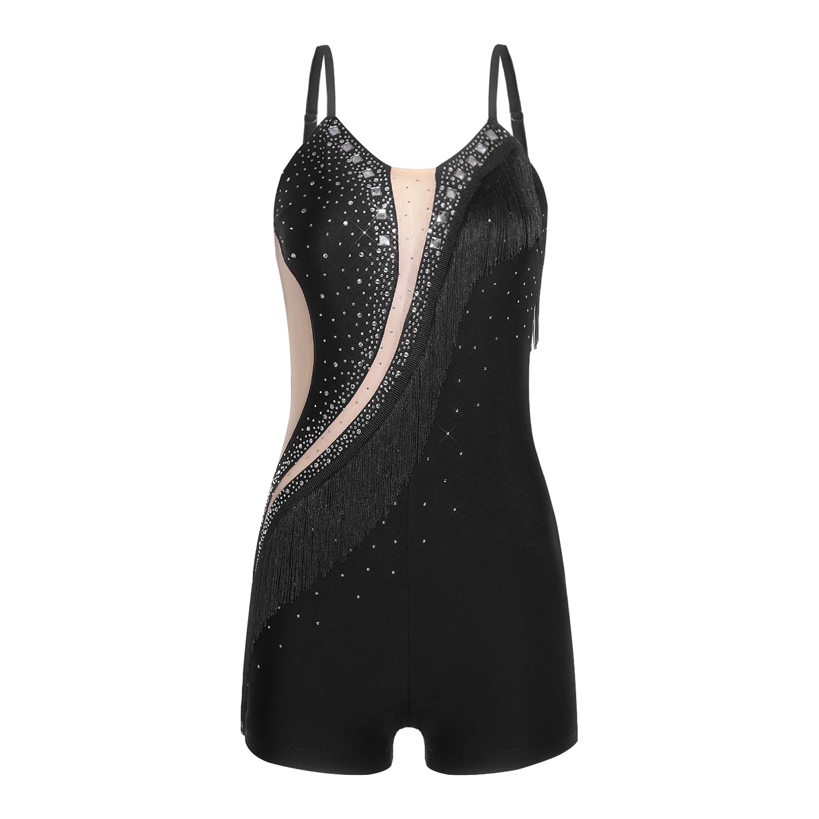ชุดบอดี้สูทเต้นรำสำหรับผู้หญิง ผู้ใหญ่ สไตล์ลาติน แซมบ้า แทงโก้ สำหรับการแสดงบนเวที ประดับพู่และเลื่อม ระบายอากาศได้ดี ชุดรัดรูปสำหรับเต้นแทงโก้ ชะชะช่า