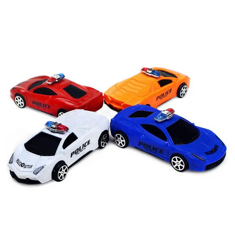 Brinquedo de carro de polícia pull back para crianças, simulação plástica, modelo multicolorido, carro inercial, brinquedos de quebra-cabeça, presentes para meninos, 4 peças