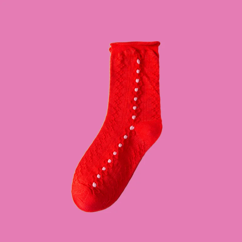 3/6 Pairs High Quality Women's Red Socks Mid-tube Socks Spring And Autumn Cotton Socks Bright Red Wedding Festive Socks