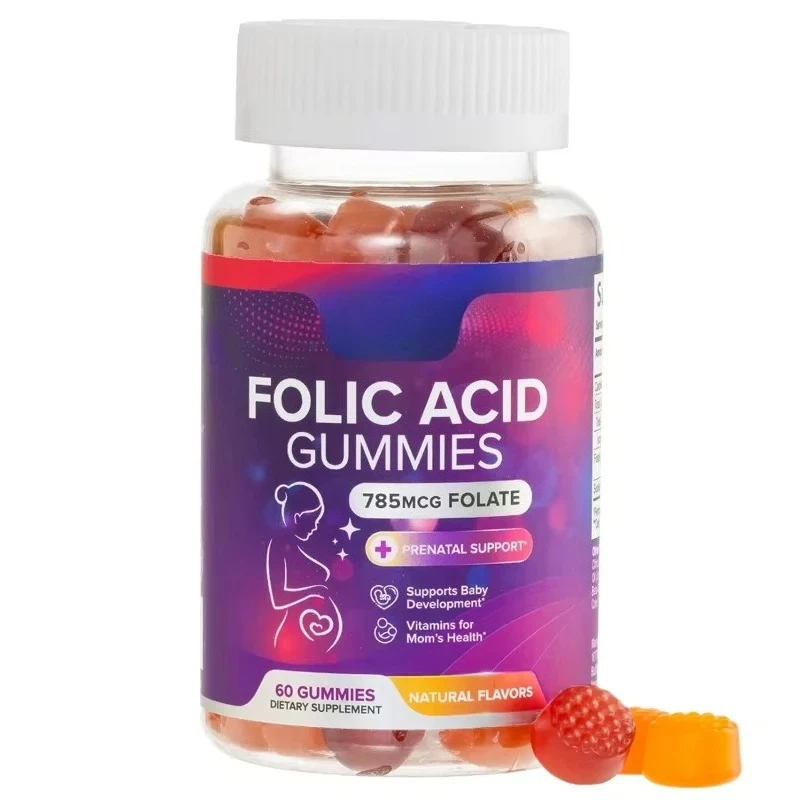 Women's folic acid vitamin B9 60 gummies 785 mcg, essential prenatal vitamins for mothers and babies during pregnancy