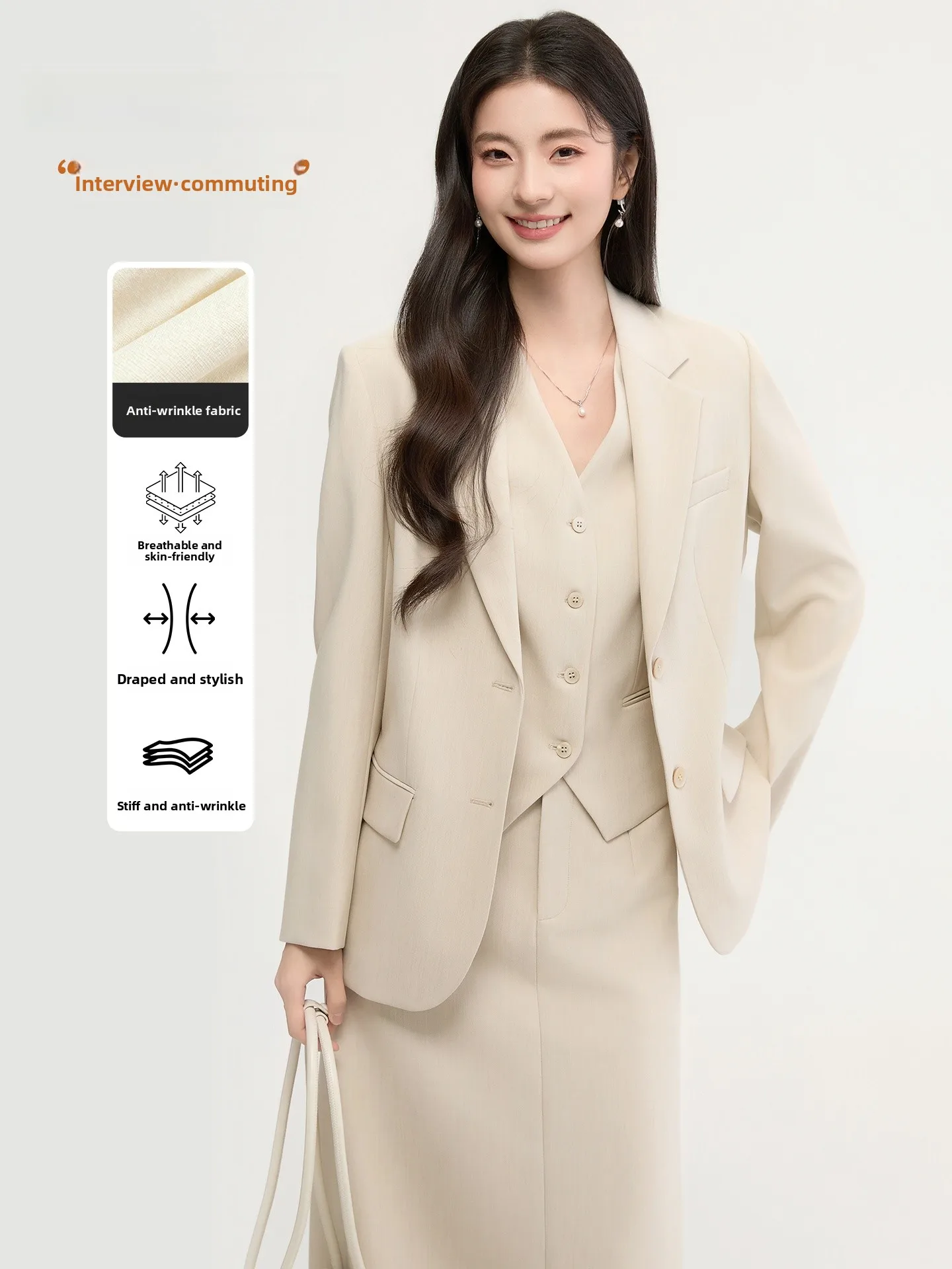 

Good Young Women's Profional Suiting Spring Summer Set Commute Interview Jaet Top Polyester Fiber Anti-Wrinkle Proc