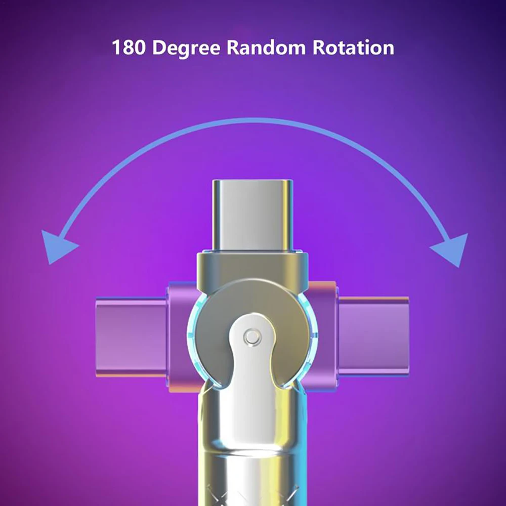120W 6A Super Fast Charge PD Type C Liquid Silicone Cable 1M 2M 180° Rotating USB C to C Elbow Charger Cable for Xiaomi Huawei