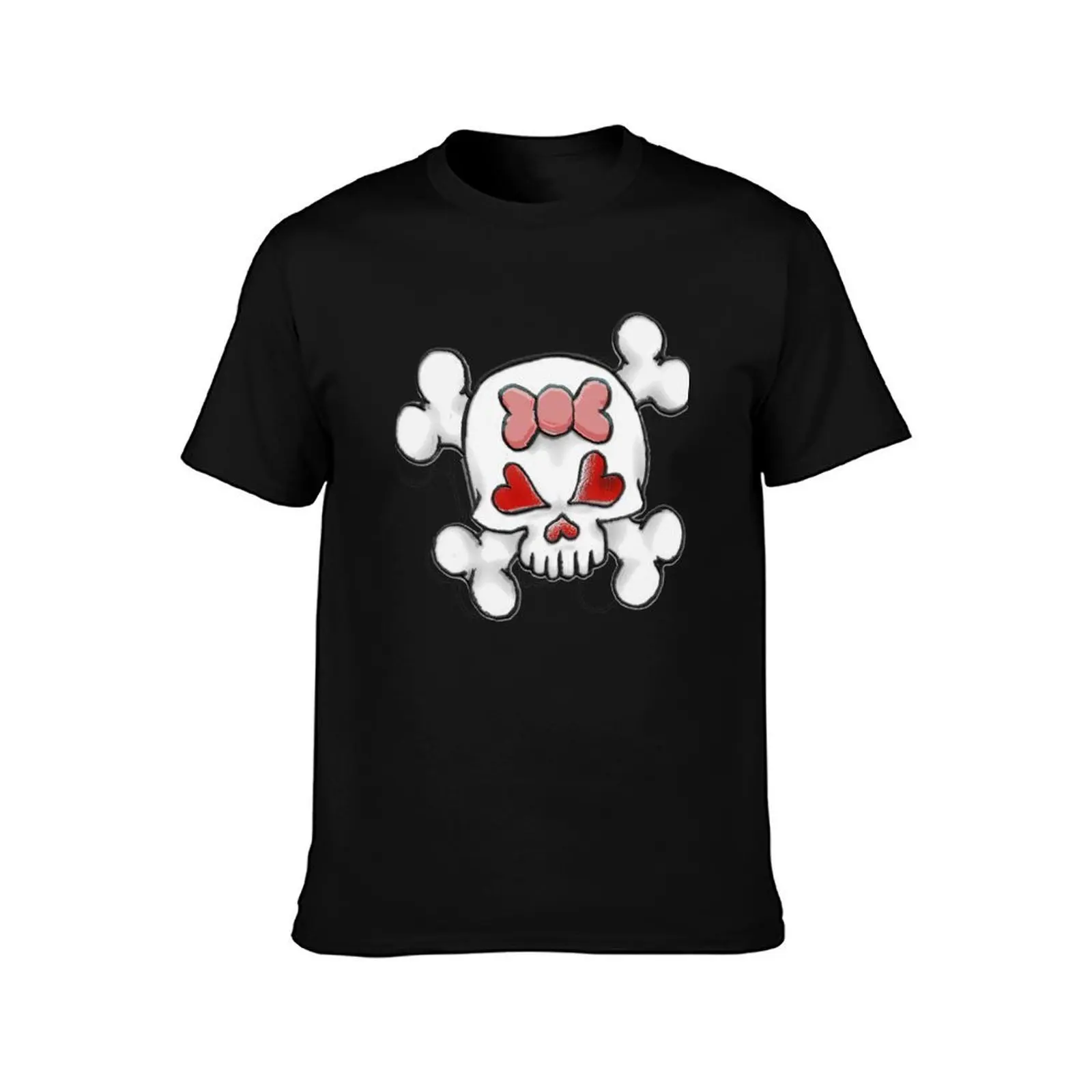 Girly Skull 2 T-Shirt, Summer Casual Cotton Tee, Oversized Streetwear Tops, Vintage Graphic Print, Loose Fit Short Sleeve