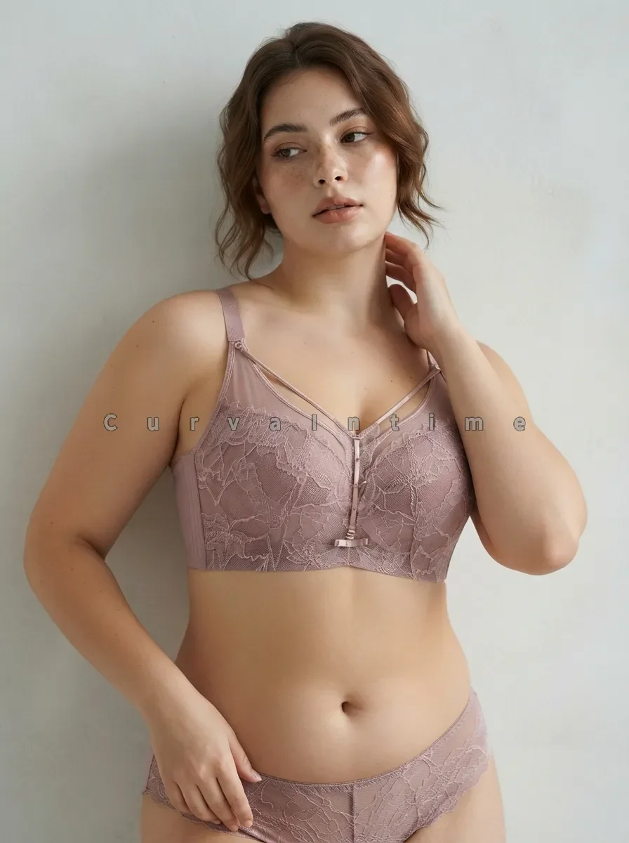 Plus Size Floral Lace Wireless Adjustment Bra Women Back Closure Full Coverage Push Up Gather Side Support Breathable Lingerie