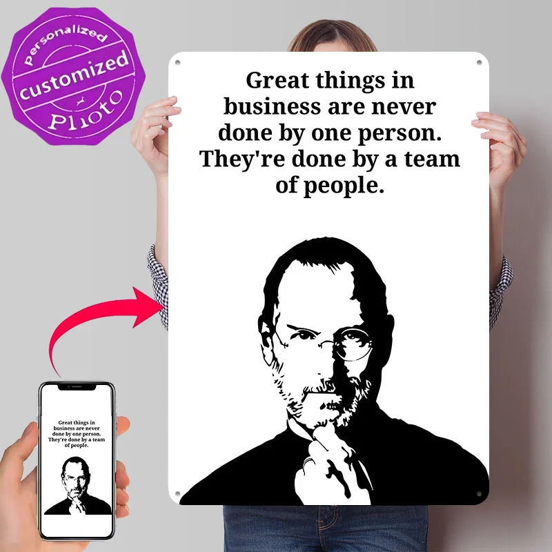 Steve Jobs Teamwork Quote 3D Texture Printed Poster Custom Vintage Metal Tin Plate Sign for Wall Art Gaming Room Decoration Man