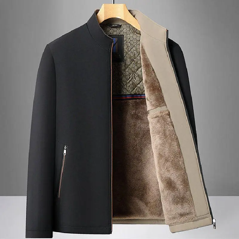 جديد سميكة صوف مبطن سترة للرجال الخريف الشتاء الوقوف طوق القطن معطف مبطّن سترة رجالي دافئة لمنتصف العمر وكبار السن #3