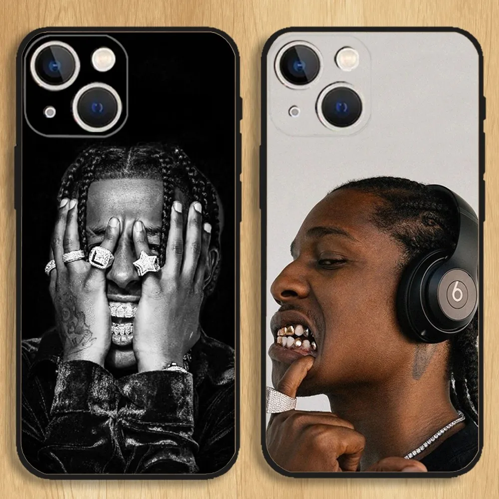 Custodia per telefono ASAP Rocky Rapper per iPhone15,14,13,12,11,Pro,Max,Plus,Mini,X,XS,XR,8,7,6,S,Plus,SE Custodia morbida nera