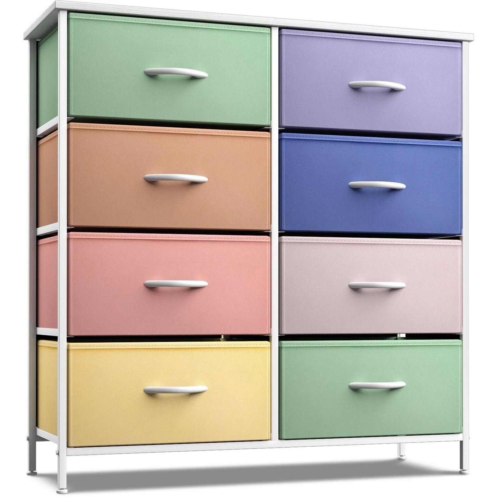 

US Dresser w/ 8 Fabric Bin Drawers- Pastel Colors Furniture for Kids Bedroom