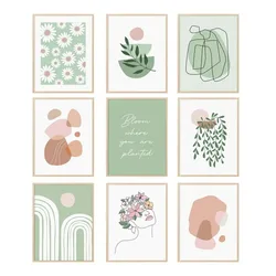 Botanical Gallery Set Poster Sage Green Blush Pink Terracotta Canvas  Wall Picture Art Abstract Boho Minimalist DecorPainting