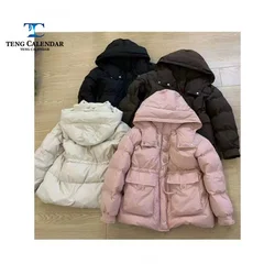 Chaqueta de plumón de pato blanco para mujer, Chaqueta corta con capucha y cordón en la cintura, versión coreana, invierno, nuevo modelo, 2024