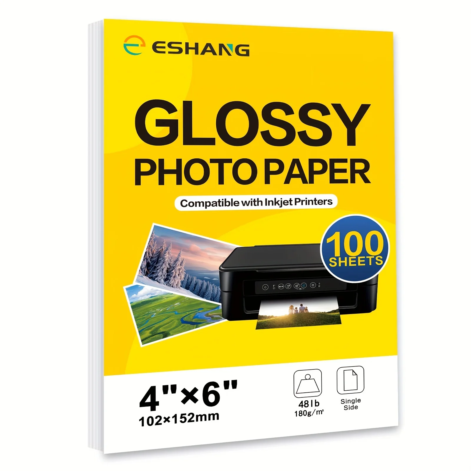 ESHANG 100 arkuszy 4x6 cali 4R papier fotograficzny o wysokim połysku profesjonalny papier fotograficzny współpracuje z drukarkami atramentowymi 180gsm