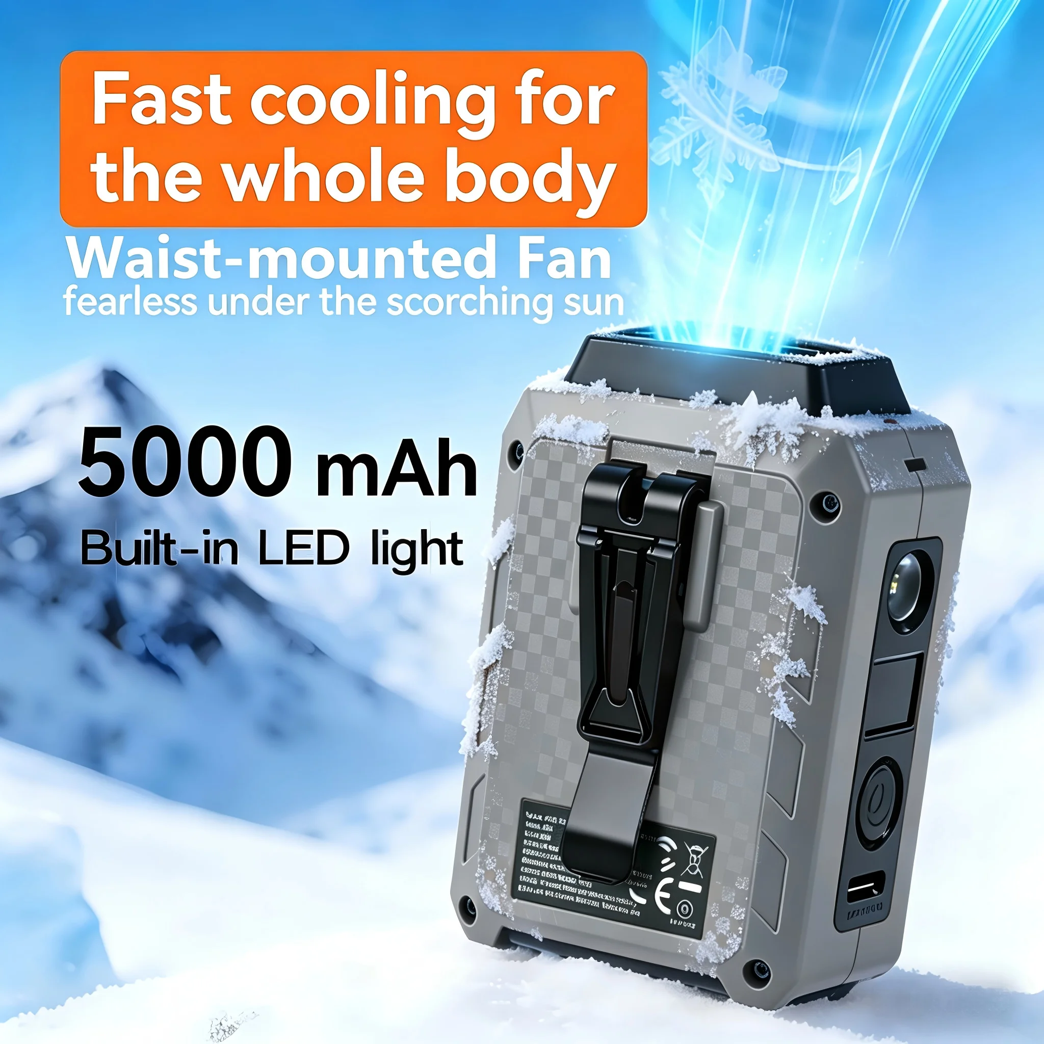2026 Waist-Mounted 2-in-1 USB Rechargeable Fan, Cooling & Lighting, 5 Adjustable Speeds, Quiet Fast Cooling, Lanyard Design for