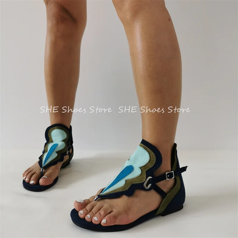 

Summer Outside Women Flip Flops Sandals Fashion Mixed Color Open Toe Shallow Flats Ladies Buckle Strap Gladiator Casual Shoes