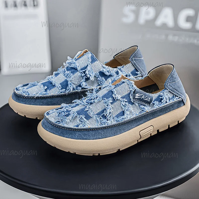 Zapatos de lona de vaquero para hombre, mocasines informales clásicos sin cordones, alpargatas masculinas, calzado cómodo, zapatos planos de alta calidad a la moda