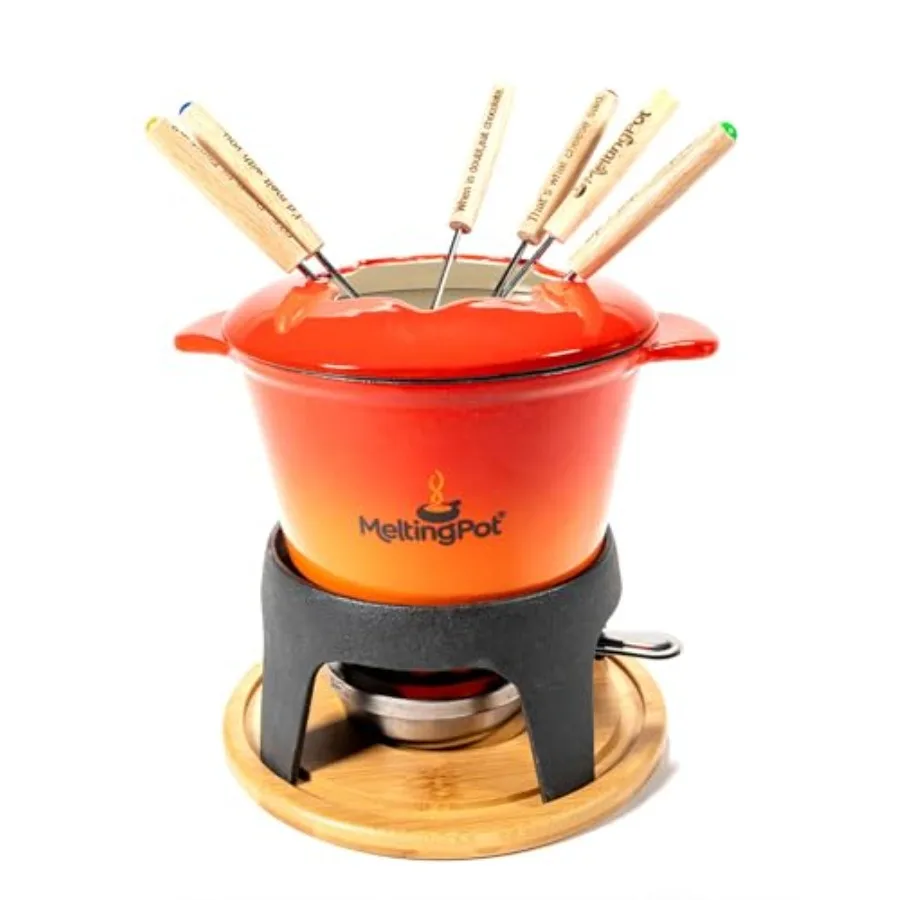 

Набор для фондю из чугуна Melting Pot Ombre, 1,6 л, с подставкой, вилками и деревянным основанием для мяса, сыра и шоколада