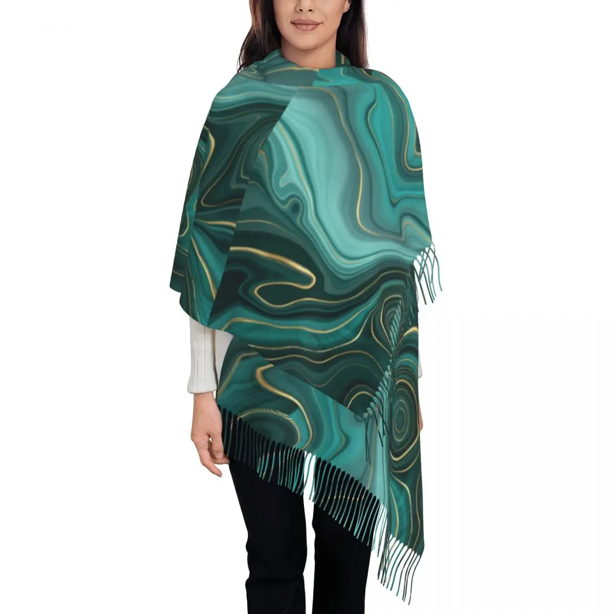 Luxury Glam Swirls Scarf Tassel Abstract Print Outdoor Shawl Wraps Women Printed Large Scarves Autumn Luxury 2024 Bufanda Mujer