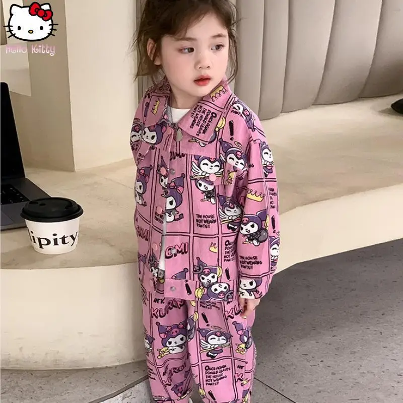 

Anime Kuromi Cartoon Girls Coat Sanrio Spring Autumn New Kids Fashion Kawaii Casual Cargo Pants Versatile Jacket Sports Comfort