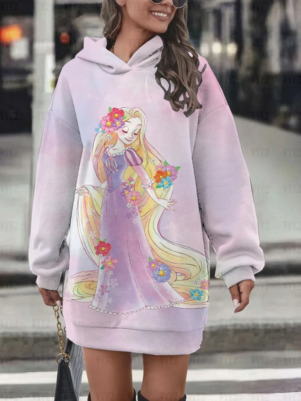 

2023 Autumn and Winter Fashion Street Disney Enchanted Princess Long Sleeve Loose Dress Hoodie New Sweatshirt