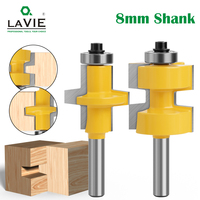 LAVIE 2pcs 8mm Shank T-Slot bearings Square Tooth Tenon Bit Milling Cutter Carving Router Bit set For Woodworking C08150A3232Y