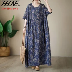 Thhone Vestidos Para Mujer Bohemian Print Maxi Lange Jurk Voor Vrouwen 2024 Bloemen Casual Katoen Linnen Losse Vintage Gewaad Jurken