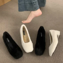 Winter Shoes Women Female Footwear Low Heels Loafers Fur Autumn Shallow Mouth Modis Dress New Fall 2025 Pumps High Mary Janes