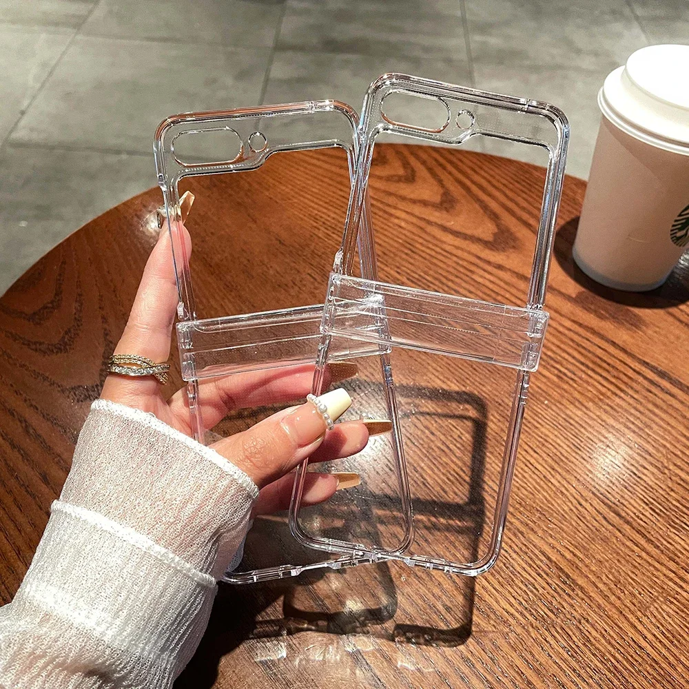 

Phone Case For Samsung Galaxy Z Flip 7 6 5 4 3 5G Hinge Clear Plastic Back Cover mini Case B03