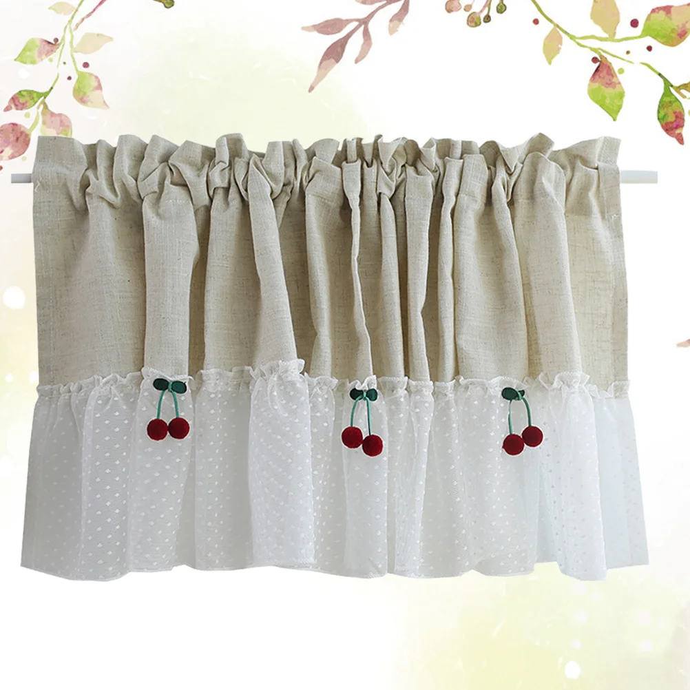 

1Pcs Lace Half Curtain Cherry Design Short Curtain in Cotton Linen Blend for Bedroom Kitchen Window Rural Style Home Decor