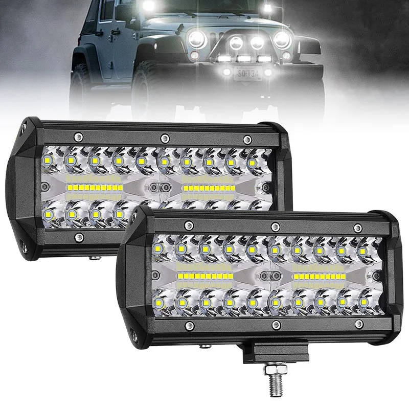 

7 Inch LED Light Bar 240W Offroad Fog/Driving Lights LED Pods Spot Flood for Truck Boat UTV ATV 2-Pack White Yellow