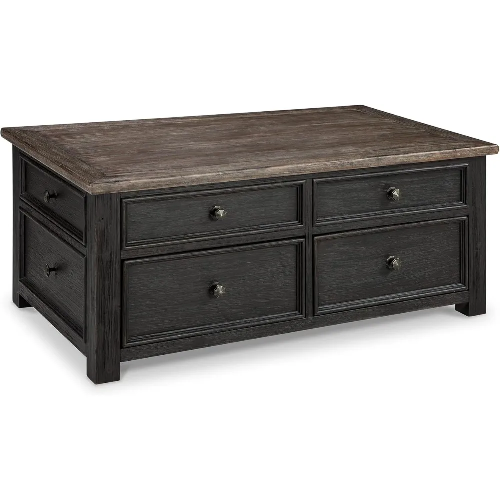 Rustic Farmhouse Lift Top Coffee Table with Drawers, Brown & Black